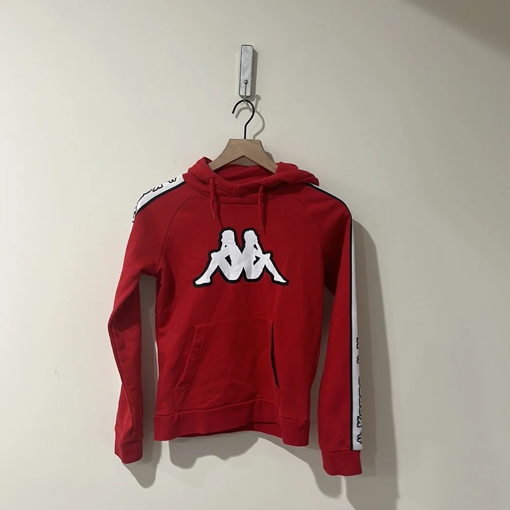 • KAPPA • Men’s LOGO TAPE DAPET HOODIE Red / White / Black Small - Picture 2 of 5